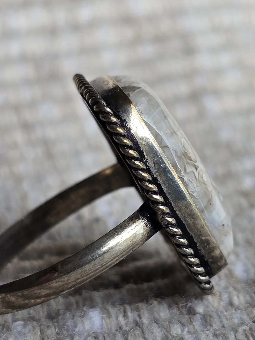 Vintage Sterling Silver Mexican Crazy Lace Agate Statement Ring